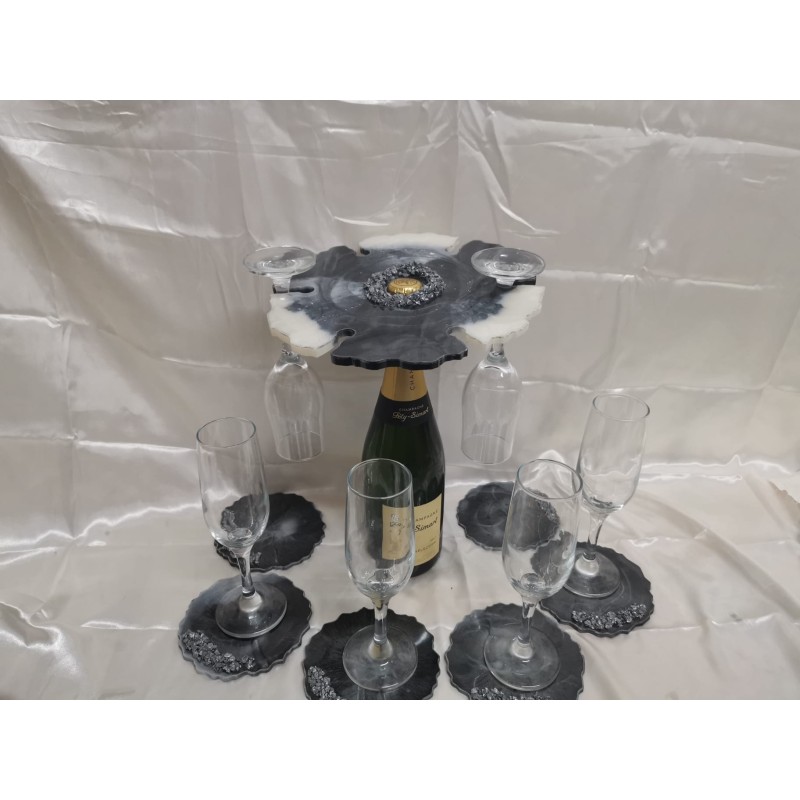 Soporte de botella de vino para copas + posavasos